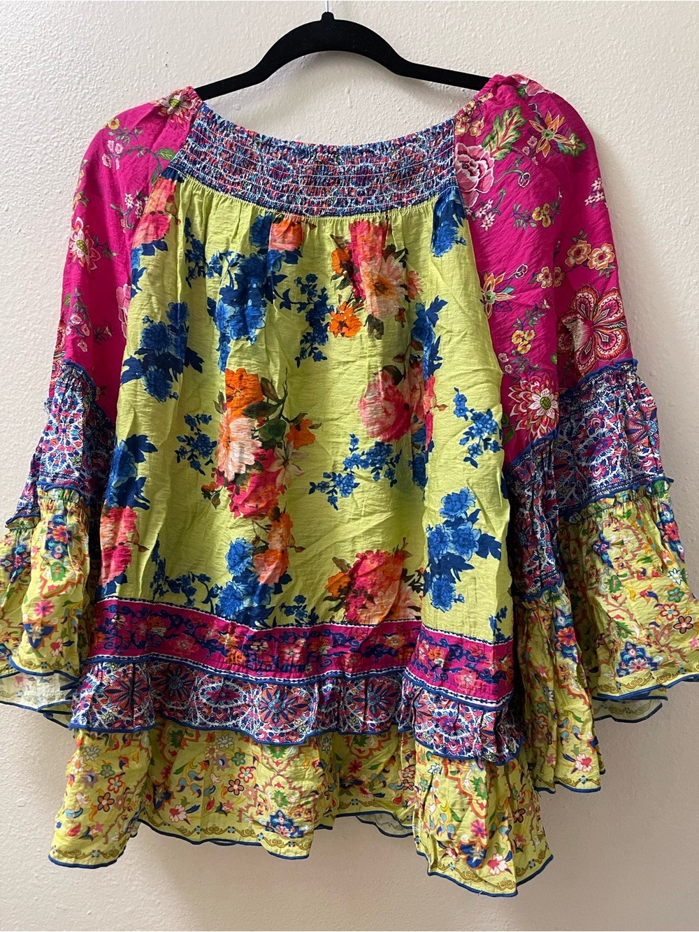 John Mark Multicolor Floral Patchwork Peasant Blouse - Picture 3 of 4